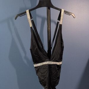 Elegant Black Swimsuit with Silver Details